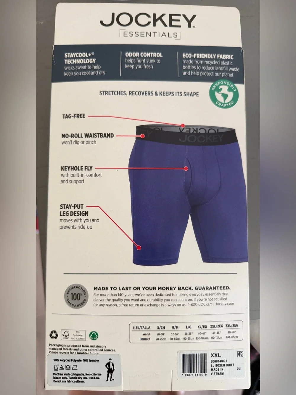 Jockey Essentials Men’s Microfiber Stretch Long Boxer Briefs - Black 2XL